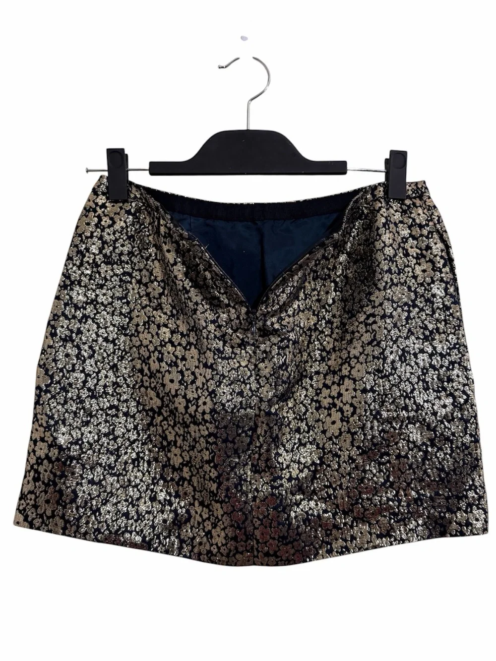 J. Crew Black Mini Skirt‎ with Gold Metallic Floral Jacquard